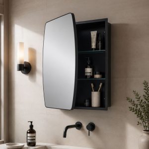 Wall Mirror with cabinet 92947 Asymmetric with Black Metallic Frame